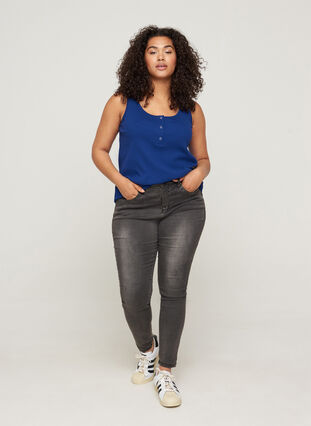 Top with a round neck in ribbed fabric, Twilight Blue, Model image number 2