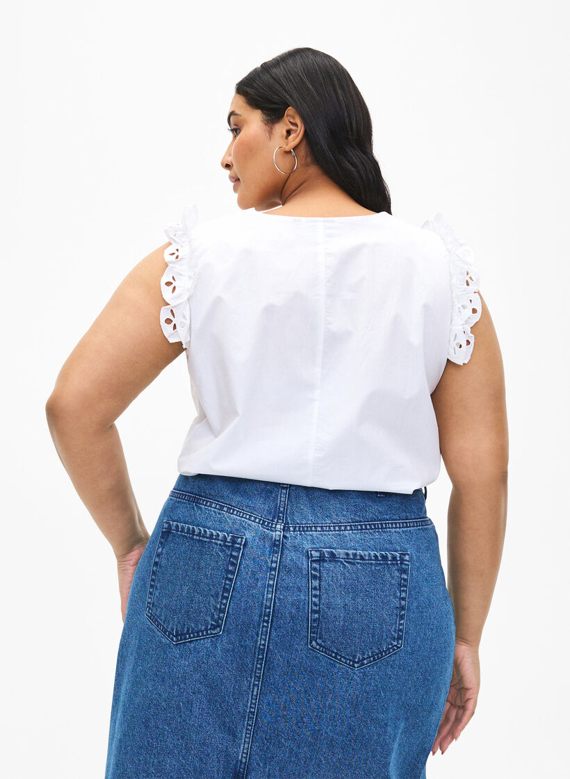 Sleeveless cotton top with ruffles, White, Model image number 2