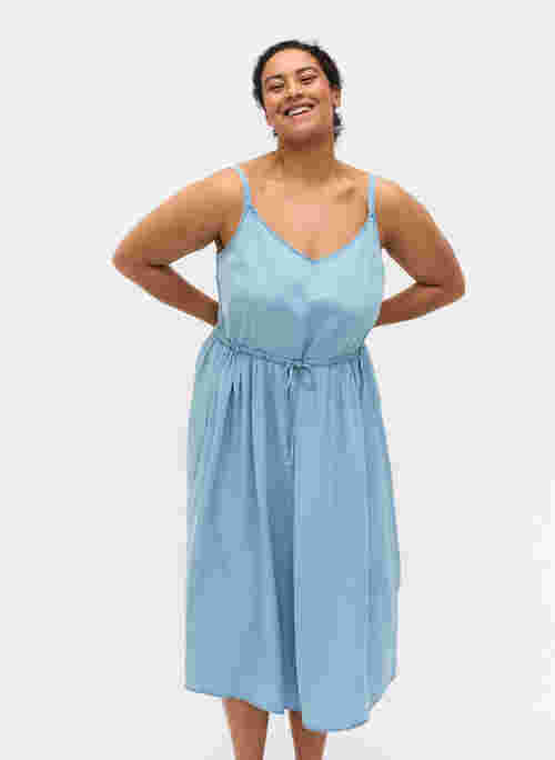 Midi dress with smock and adjustable waist