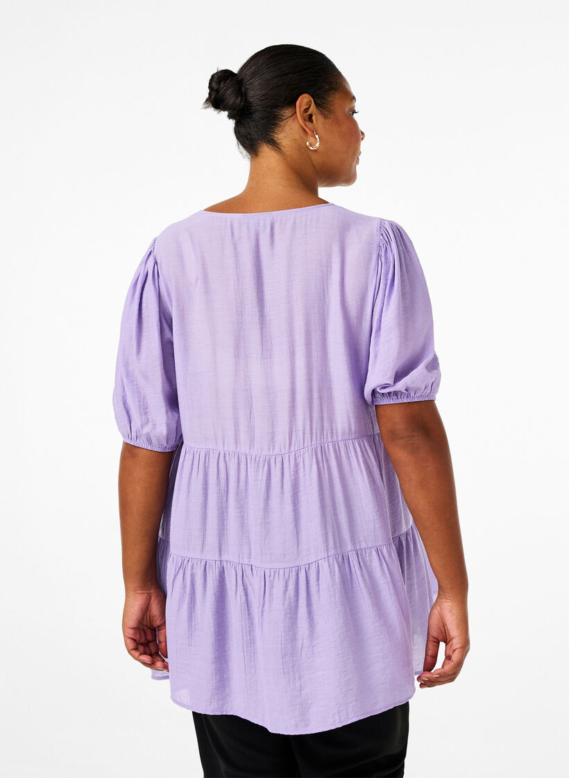 A-line viscose tunic with lace-up detail, Purple, Model image number 2
