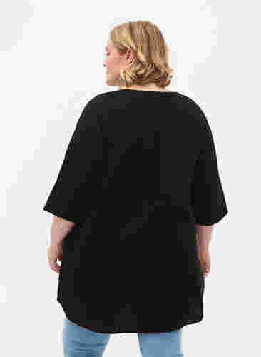 3/4 sleeve tunic in cotton, Black, Model image number 1