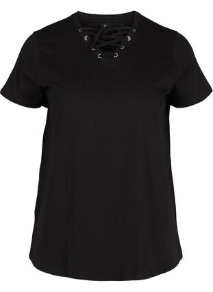 Organic cotton t-shirt with tie-string detail, Black, Packshot image number 0