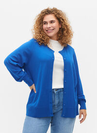 Viscose knit cardigan with buttons, Princess Blue, Model
