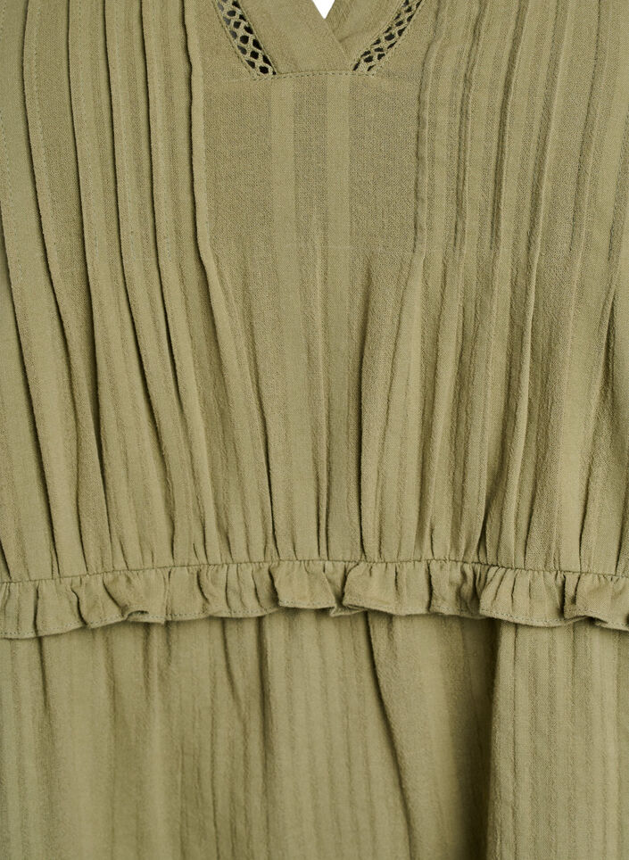 3/4 sleeve cotton dress with ruffles, Green, Packshot image number 2