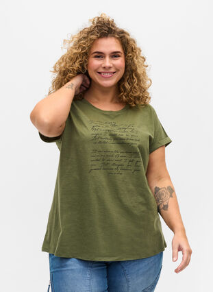 T-shirt with print in organic cotton, Four Leaf CloverText, Model image number 0