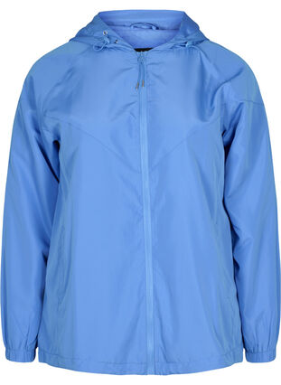 Short jacket with hood and adjustable bottom hem, Ultramarine, Packshot image number 0