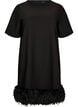 Short jersey dress with feather trim, Black, Packshot image number 0