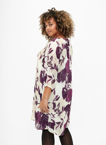 Printed dress with v-neck and 3/4 sleeves, D.Purple Graphic AOP, Model image number 1