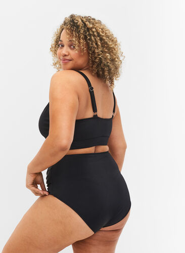 High-waisted bikini bottom with ruching, Black, Model image number 1