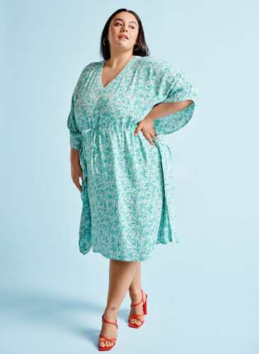 Viscose caftan dress with print, Green Dot, Image image number 0