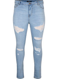 Slim fit jeans with abrasion details, Light Blue, Packshot
