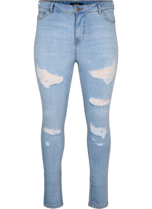 Slim fit jeans with abrasion details, Light Blue, Packshot image number 0