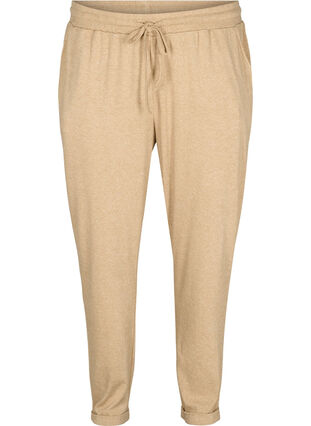 Marled trousers with drawstring and pockets, Beige Melange, Packshot image number 0