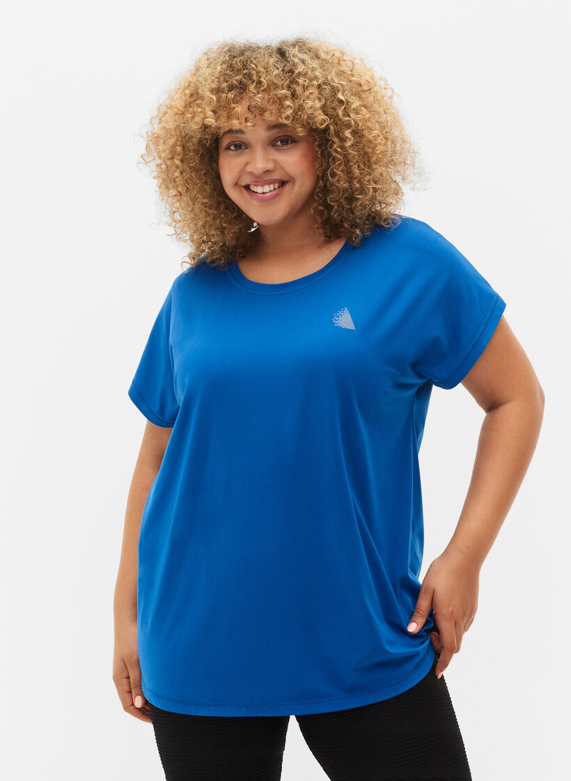 Short sleeved workout t-shirt, Lapis Blue, Model