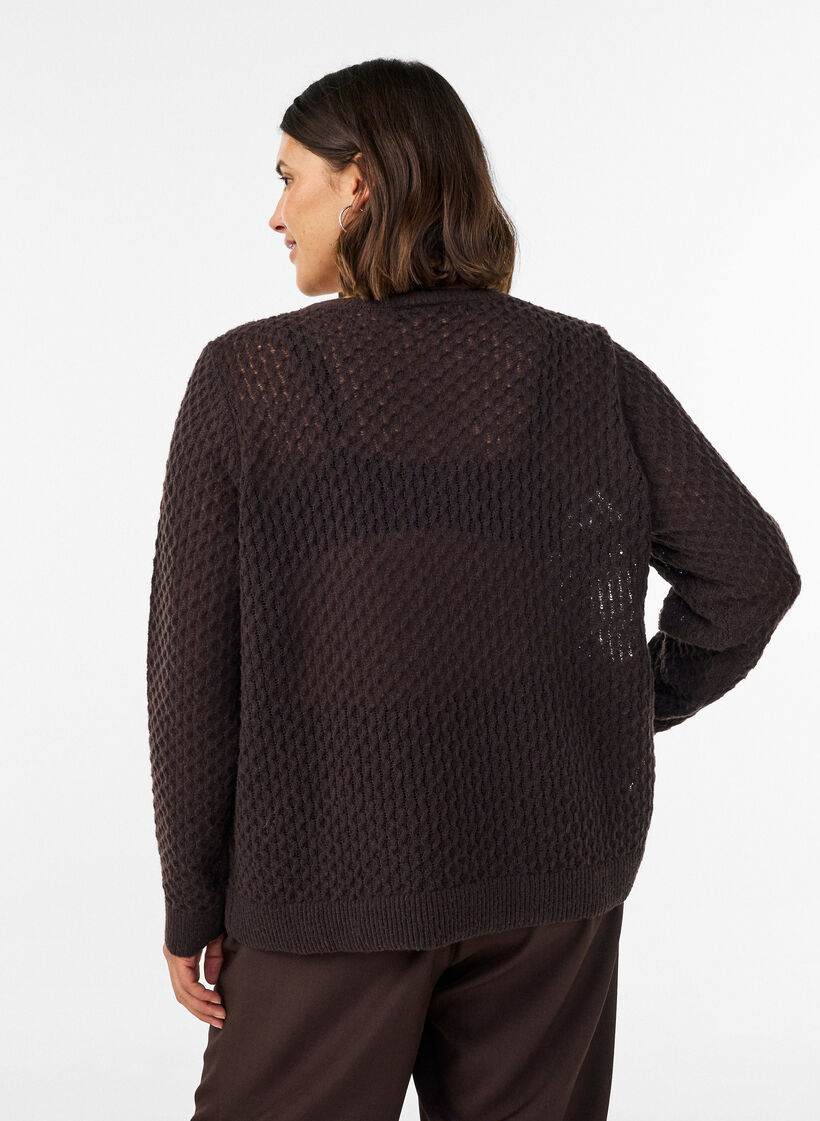 Knitted blouse with a textured openwork pattern, Brown, Model image number 2