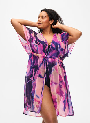 Beach kimono with print, Purple Swirl, Model image number 0