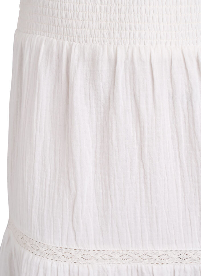 A-line midi skirt in cotton muslin with crochet band, White, Packshot image number 2