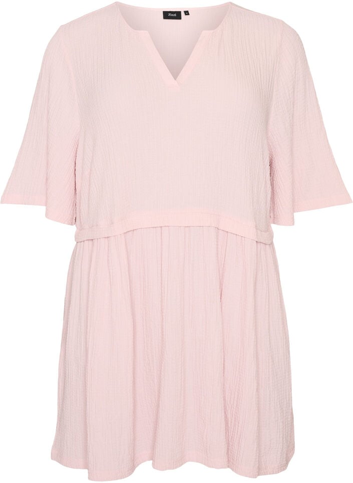 Tunic with crinkled texture and 1/2 sleeves, Pink, Packshot image number 0