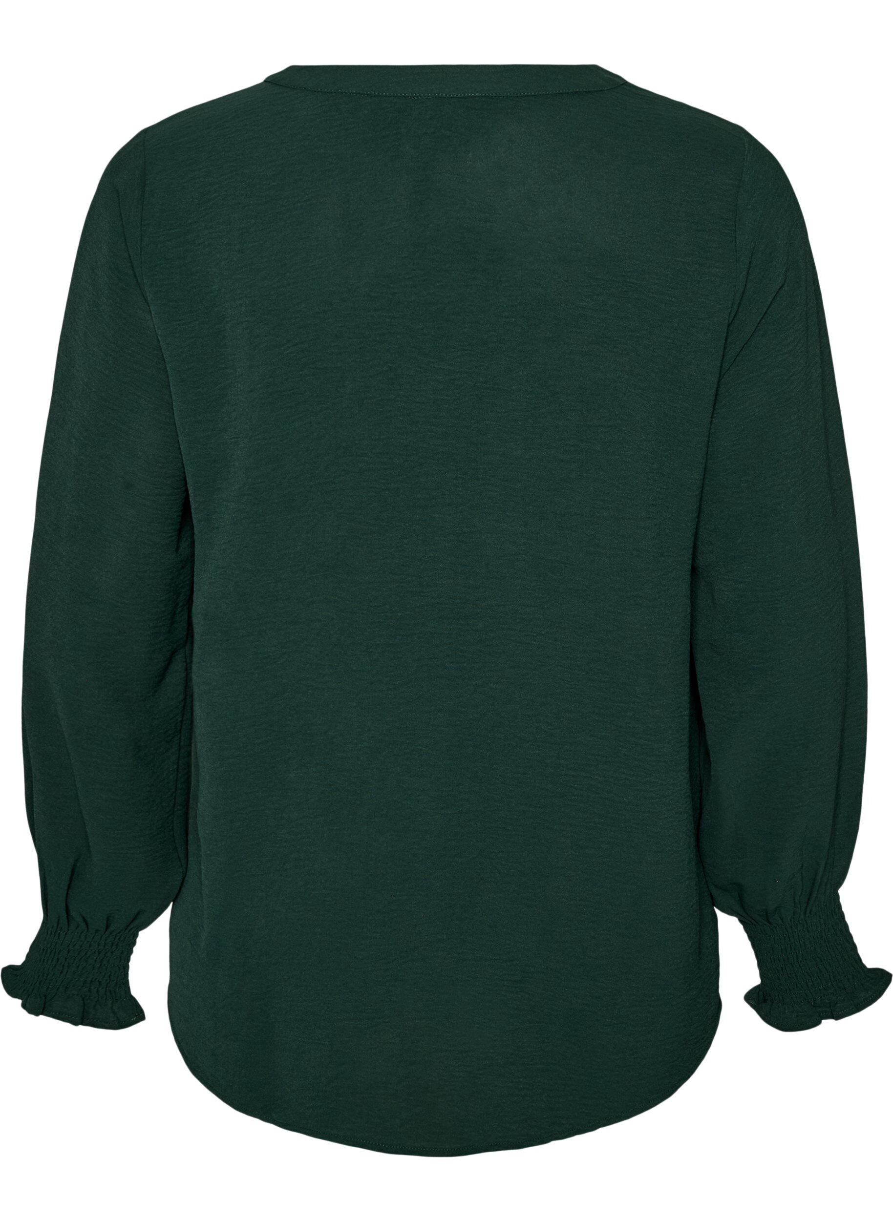 ZizzifashionBlouse with smock cuffs and V-neck, Green, Packshot image number 1