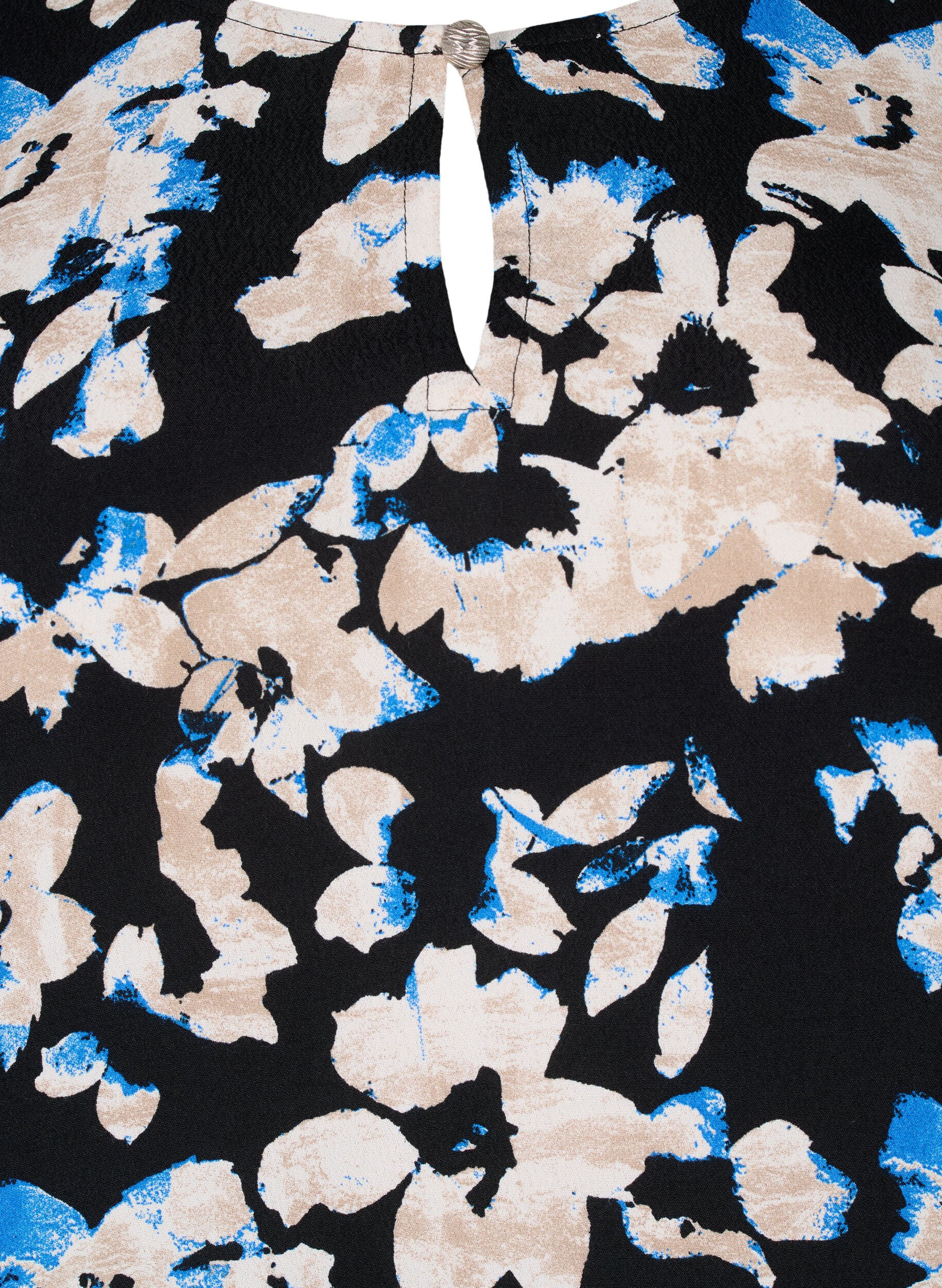 Zizzifashion Viscose blouse with print and smock, Black, Packshot image number 2