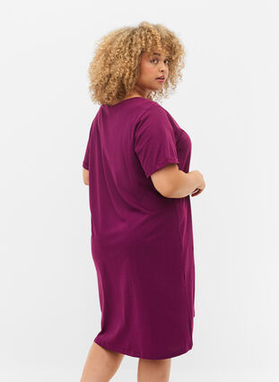 Cotton nightdress with print, D. Purple w. Coffee, Model image number 1