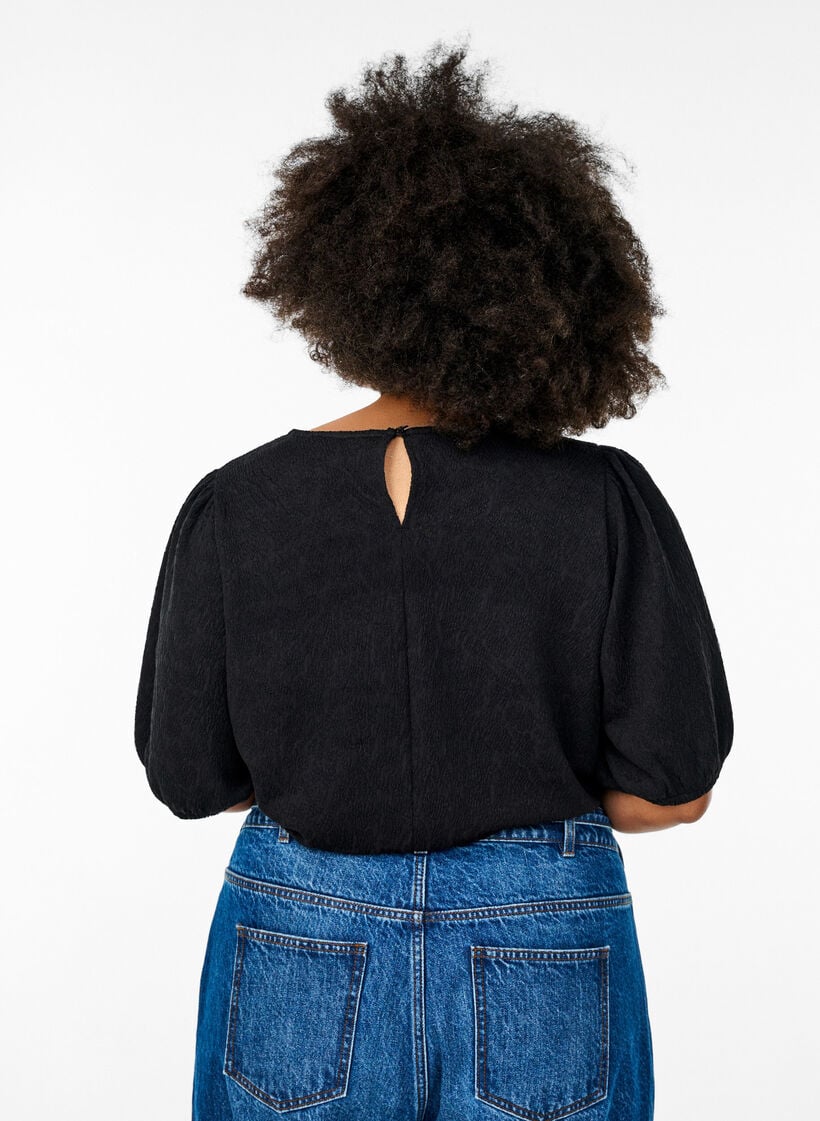 Structured blouse with short sleeves, Black, Model image number 2