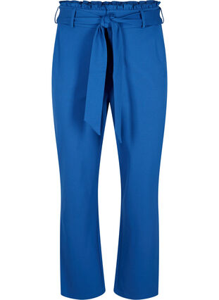 High-waisted trousers with ruffles and tie string, Blue Quartz, Packshot image number 0
