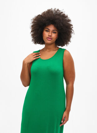 Sleeveless ribbed dress in viscose, Jolly Green, Model image number 2