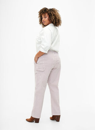 Striped cargo jeans with a straight fit, Rose White Stripe, Model image number 1