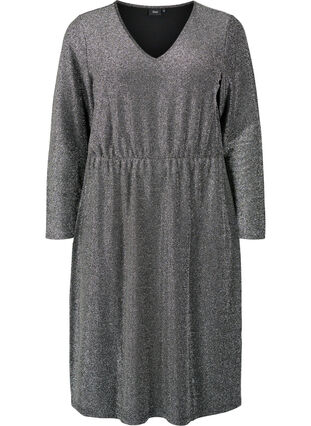 Glitter dress with V-neck, Black Silver, Packshot image number 0