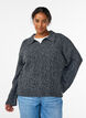 Cable knit sweater with polo collar, Dark Grey, Model image number 0