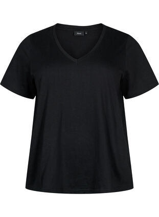 Short sleeve basic t-shirt with v-neck, Black, Packshot image number 0