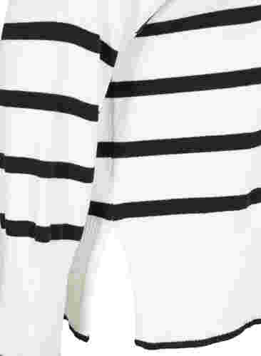 Striped knitted jumper with slit, Cloud Dancer w Black, Packshot image number 3