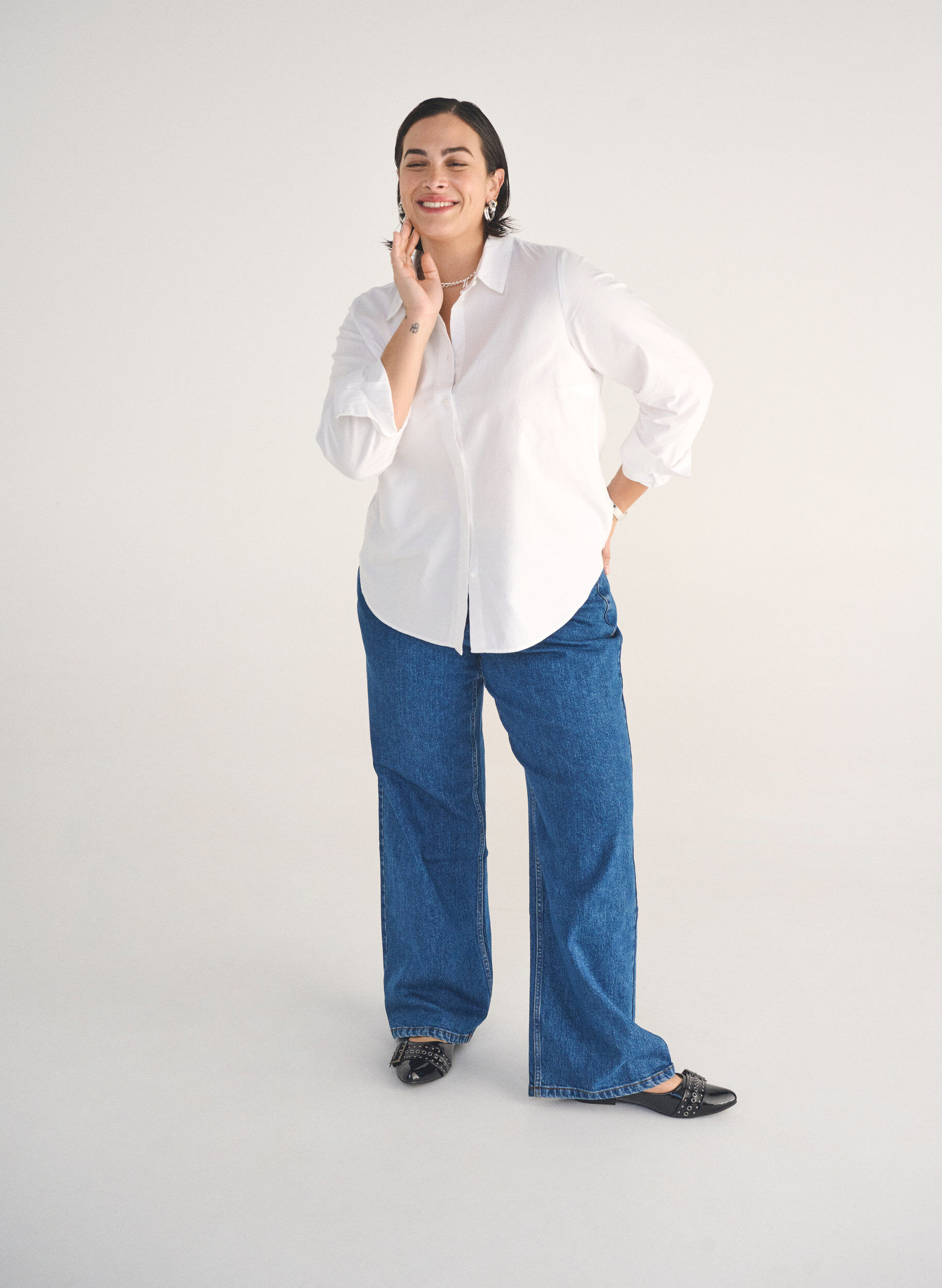 ZizzifashionWide leg jeans with high waist, Blue, Image image number 0
