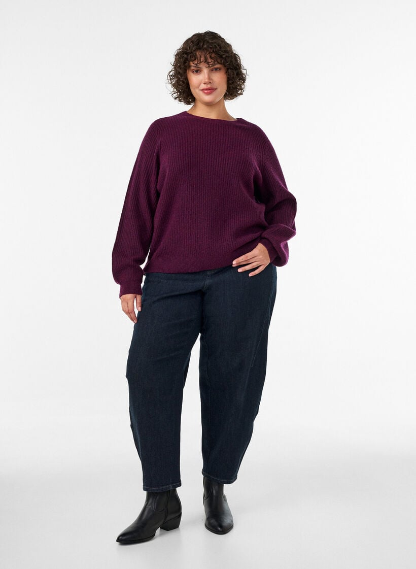 Ribbed jumper with balloon sleeves, Purple, Model image number 1