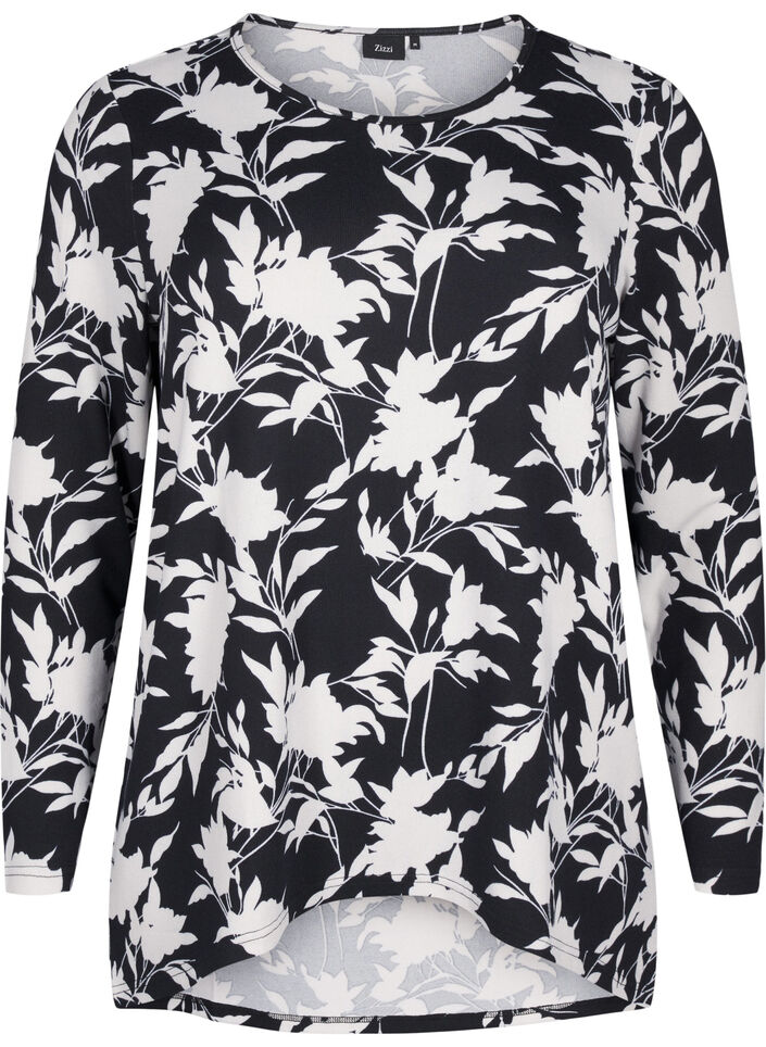 Floral blouse with long sleeves, Blue, Packshot image number 0