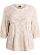 Knit blouse with an openwork pattern and 3/4 sleeves, Birch, Packshot image number 0