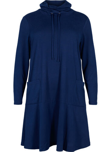 Jersey dress with high neck and pockets, Dress Blues Mel., Packshot image number 0