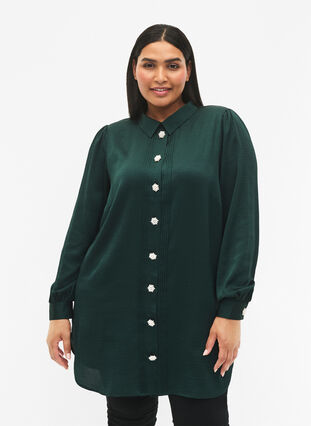 Long shirt with pearl buttons, Scarab, Model image number 0