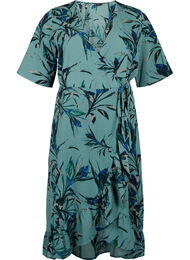 Printed wrap dress with short sleeves , Sea Pine Leaf AOP, Packshot