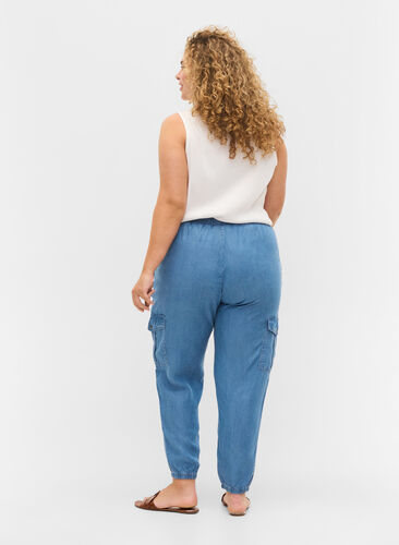 Denim cargo trousers with pockets, Light blue denim, Model image number 1