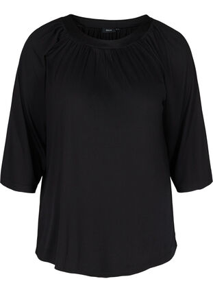 Plain blouse with 2/4 sleeves, Black, Packshot image number 0