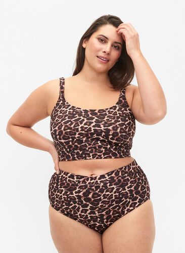 High-waisted printed bikini briefs, Autentic Leopard, Model image number 0