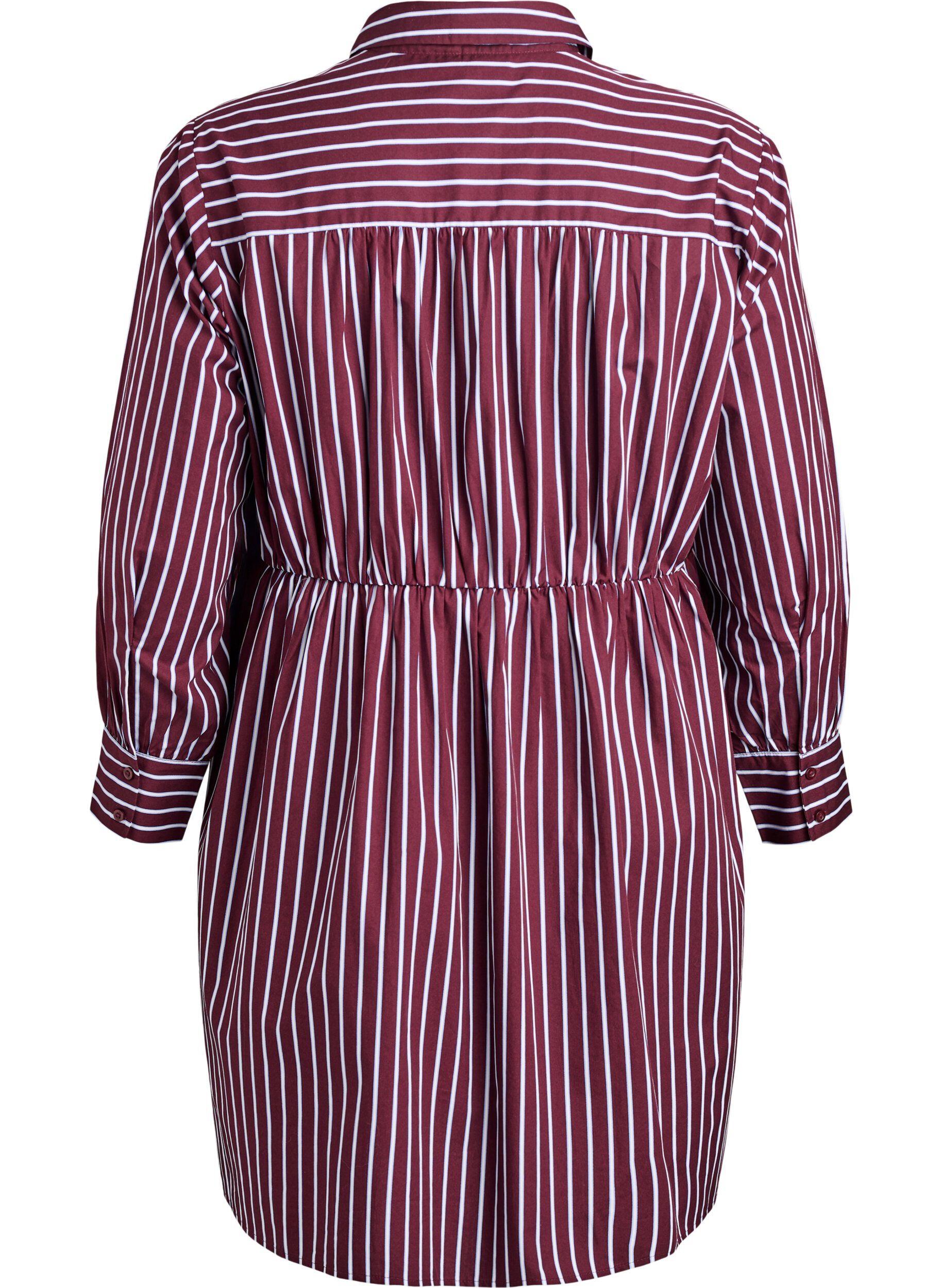 Zizzifashion Striped shirt dress with an elasticated waist, Dark Bordeaux, Packshot image number 1