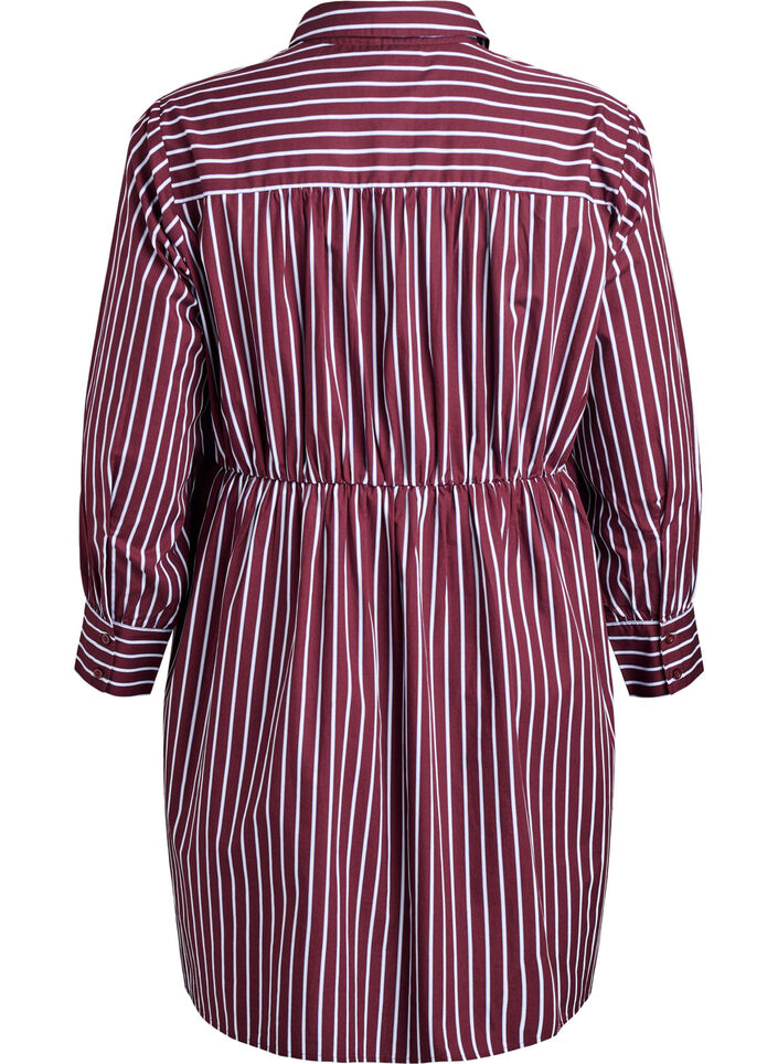 Striped shirt dress with an elasticated waist, Dark Bordeaux, Packshot image number 1