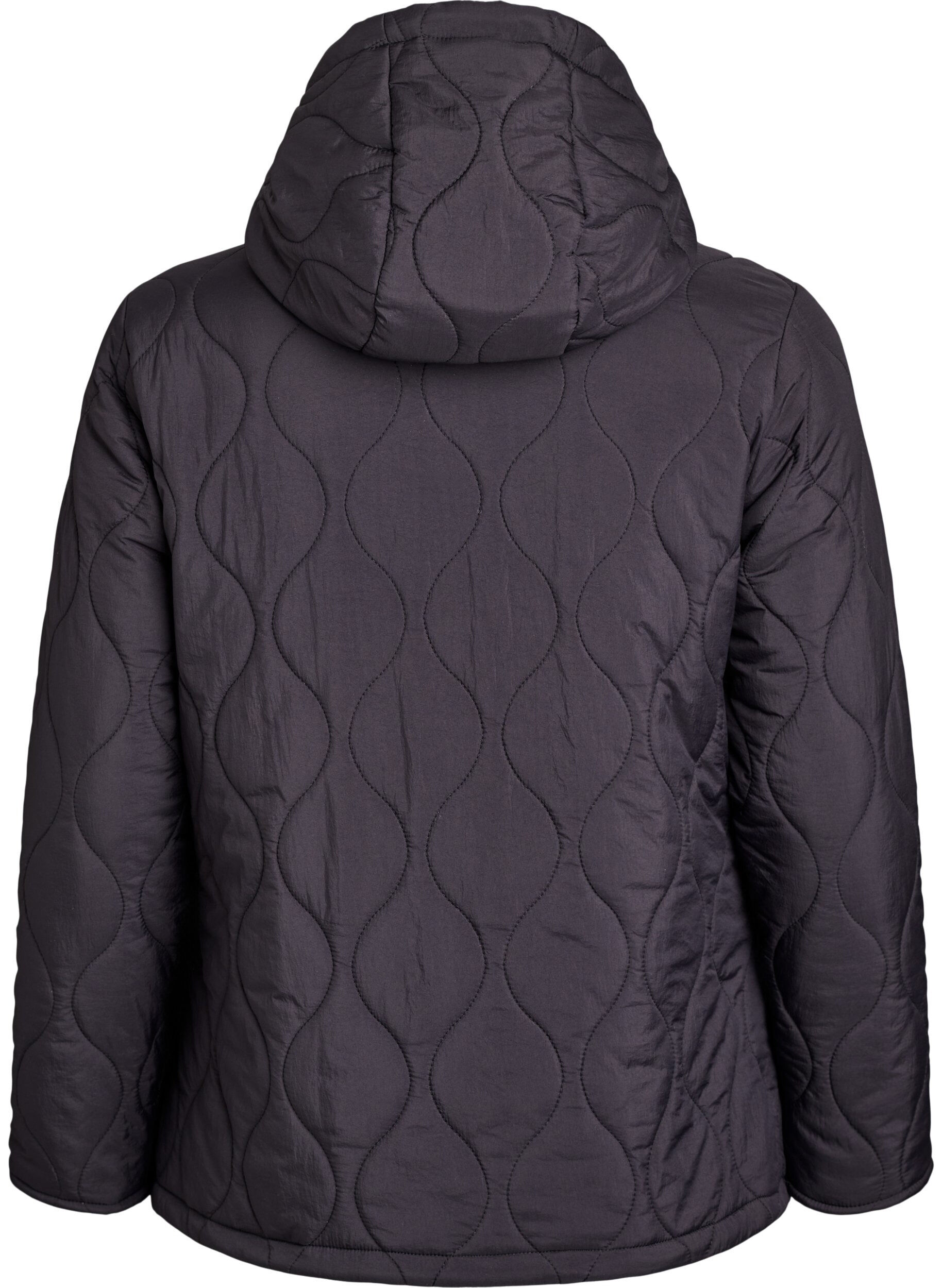 Zizzifashion Quilted jacket with hood and pockets, Black, Packshot image number 1