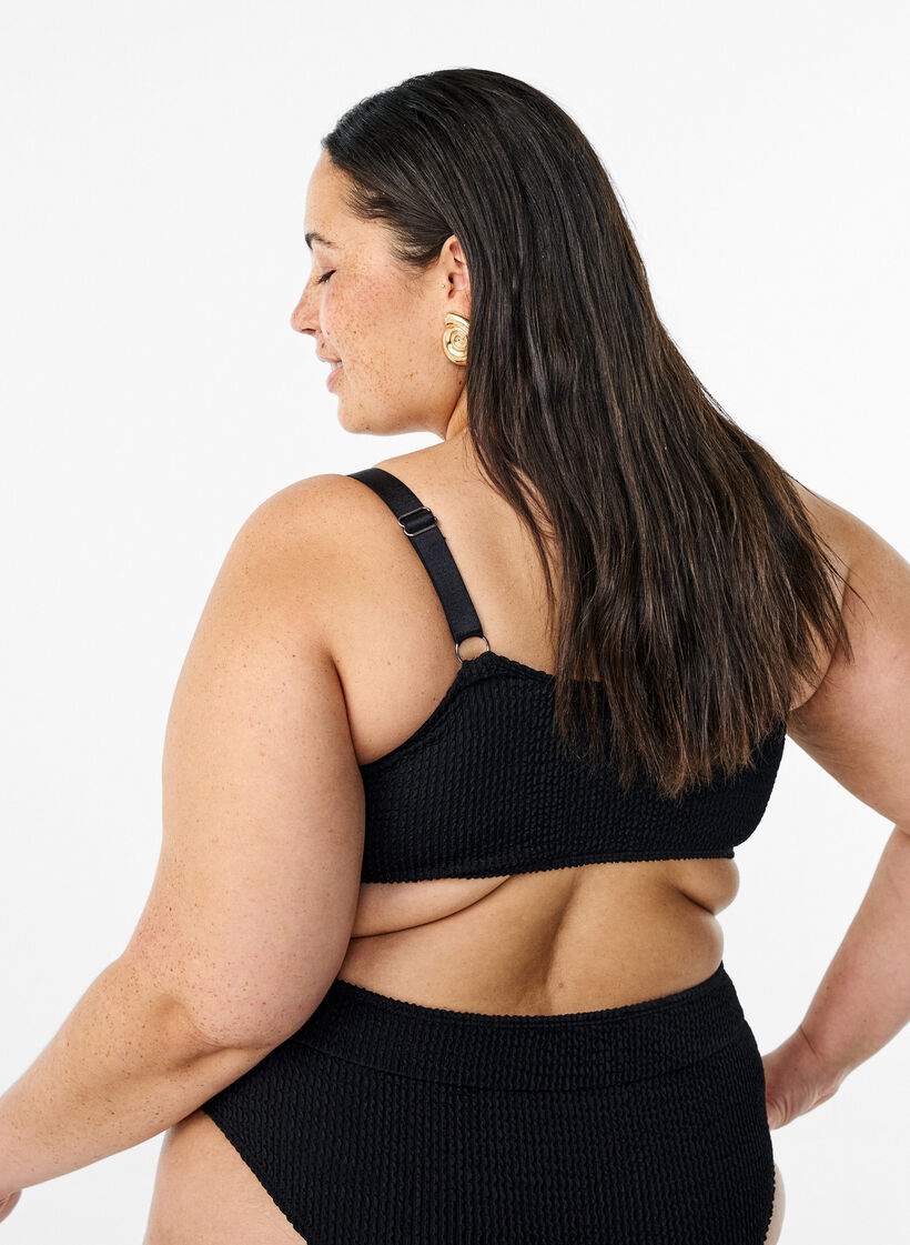 Crepe bikini top with adjustable straps, Black, Model image number 2