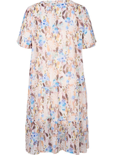 Short-sleeved floral midi dress, Humus Flower AOP, Packshot image number 1