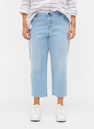7/8 jeans with raw hems and high waist, Super L.Blue Denim, Model image number 2