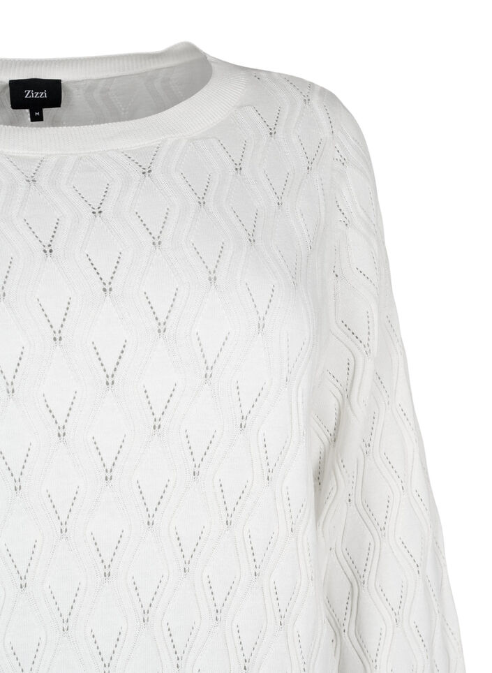 Pullover with hole pattern and boat neck	, Cloud Dancer, Packshot image number 2